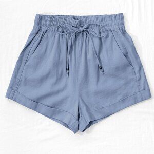 Blue Stone Linen Waistband Shorts with String Tie